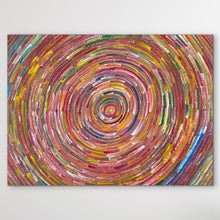 Load image into Gallery viewer, Original Aboriginal artwork Circle of Life by Bernadine Johnson Kemarre, 99cm x 72cm, featuring vibrant concentric circles and colourful traditional patterns, available from Art by Farquhar.
