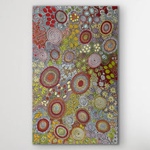 Load image into Gallery viewer, Close up detail of Women Hunting Story showing circular forms and colour variation representing bush food collection.
