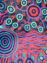 Load image into Gallery viewer, Colorful "Mamungari-Nya" Renae Nakamarra Nelson 119cm x 78cm with circular designs on a dark background

