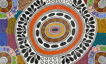 Load image into Gallery viewer, Pintupi ceremonial body paint motif artwork reflecting Lake MacDonald traditions by Debra Nangala McDonald, acrylic on canvas, 146 × 89 cm.
