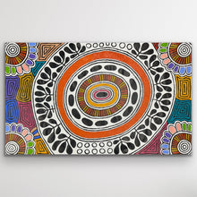 Load image into Gallery viewer, Vibrant Aboriginal body paint ceremonial artwork by Debra Nangala McDonald, acrylic on canvas, 146 × 89 cm.
