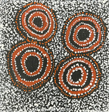 Load image into Gallery viewer, Close up detail of Yumari Jukurrpa highlighting circular motifs representing sacred sites and cultural knowledge.
