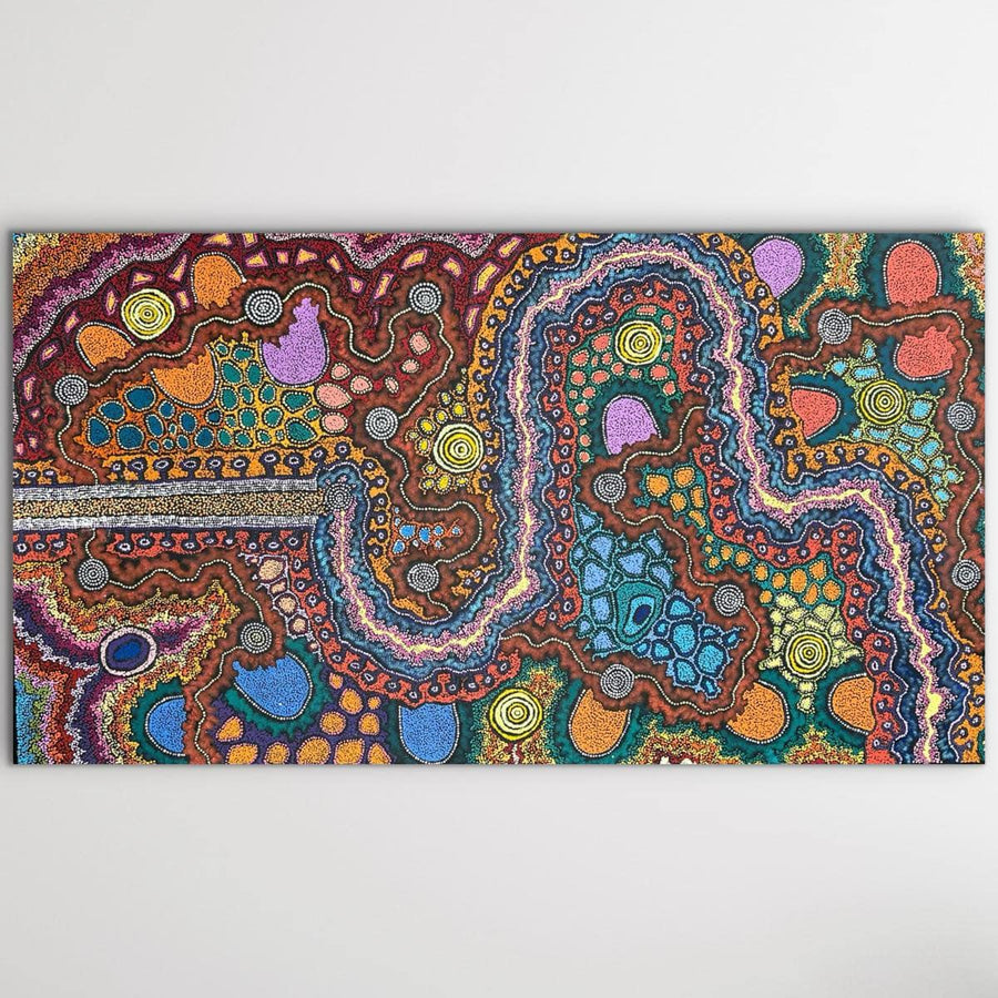 "My Country" original Aboriginal painting by Damien and Yilpi Marks, 206cm x 114cm - authentic Indigenous Australian artwork