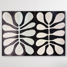 Load image into Gallery viewer, Acacia Leaves Watiya Tjuta by Debra Nangala McDonald featuring white and very light green grey acacia leaf forms on a dark background
