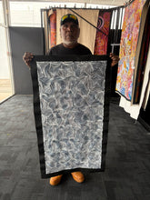 Load image into Gallery viewer, artist photo of "Ngapa Jukurrpa (Water Dreaming)" Marshall Jangala Robertson 115cm x 59cm
