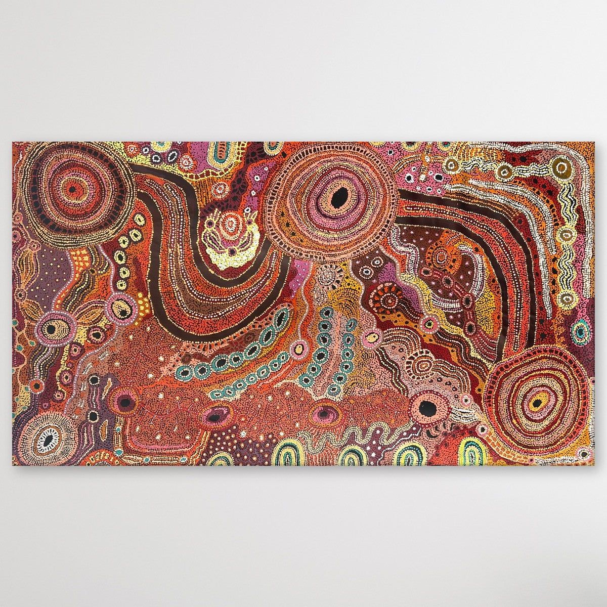 "Kapi Tjukula Munu Ngura (Places & Waterholes)" Audrey Brumby 200cm x 116cm