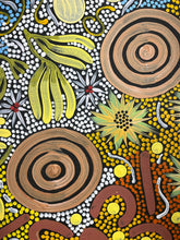 Load image into Gallery viewer,  Aboriginal art with concentric circles, leaves, and flowers.
