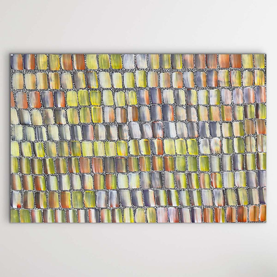 "Bush Medicine Trees" original Aboriginal painting by Bernadine Johnson Kemarre, 60cm x 41cm - authentic Indigenous Australian artwork