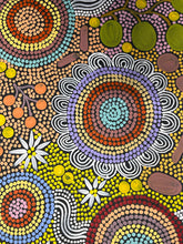 Load image into Gallery viewer, "Budgerigar Dreaming" Aboriginal art by Julieanne Nungurrayi Turner - close-up detail, 61cm x 56cm
