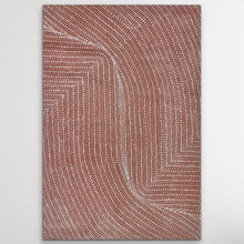 Load image into Gallery viewer, Close detail of Bush Onion Dreaming by Tansy Martin, dots arranged in flowing lines with onion shapes highlighted across the canvas.
