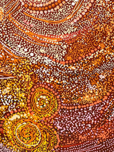 Load image into Gallery viewer, Indigenous art by APY artist carolanne ken with circular designs in warm colors on a textured background
