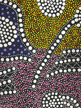 Load image into Gallery viewer, Colorful dot pattern with black, white, yellow, purple, and pink dots Aboriginal dream time story 
