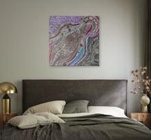 Load image into Gallery viewer, "Minyma Kutju" Dalmisha Ken Aboriginal artwork in room setting, 91cm x 91cm - wall display view
