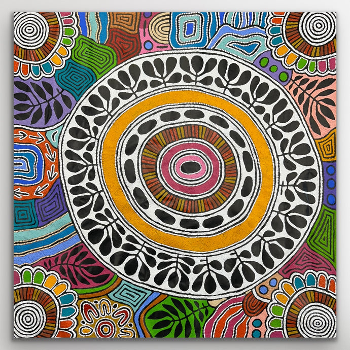 Debra Nangala McDonald's 'Women's Body Paint' full artwork showing ceremonial designs from Lake MacDonald, Central Desert Aboriginal art