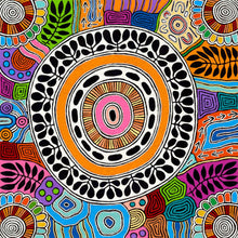 Load image into Gallery viewer, Debra Nangala McDonald &#39;Women&#39;s Body Paint&#39; print depicting Lake MacDonald ceremonial designs using goanna egg and berry pigments - Shorty Lungkata dynasty
