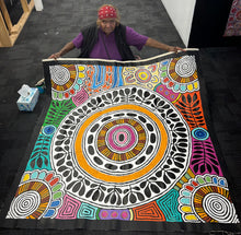 Load image into Gallery viewer, debra nangala mcdonald holding womens body paint at art by farquhar gallery adelaide south australia papunya art
