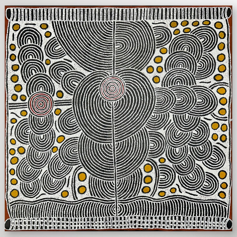 "Goanna Love Story" Debra Nangala McDonald 134cm x 133cm, original Papunya Aboriginal painting
