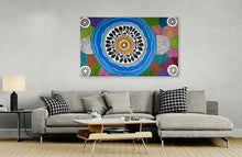 Load image into Gallery viewer, "Women's Body Paint" by Debra Nangala McDonald in minimalist bedroom - original Aboriginal painting, 148cm x 90cm
