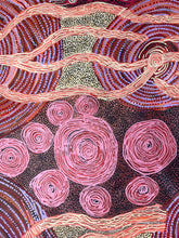 Load image into Gallery viewer, Aboriginal art with swirly patterns in brown, pink, cream and lilac
