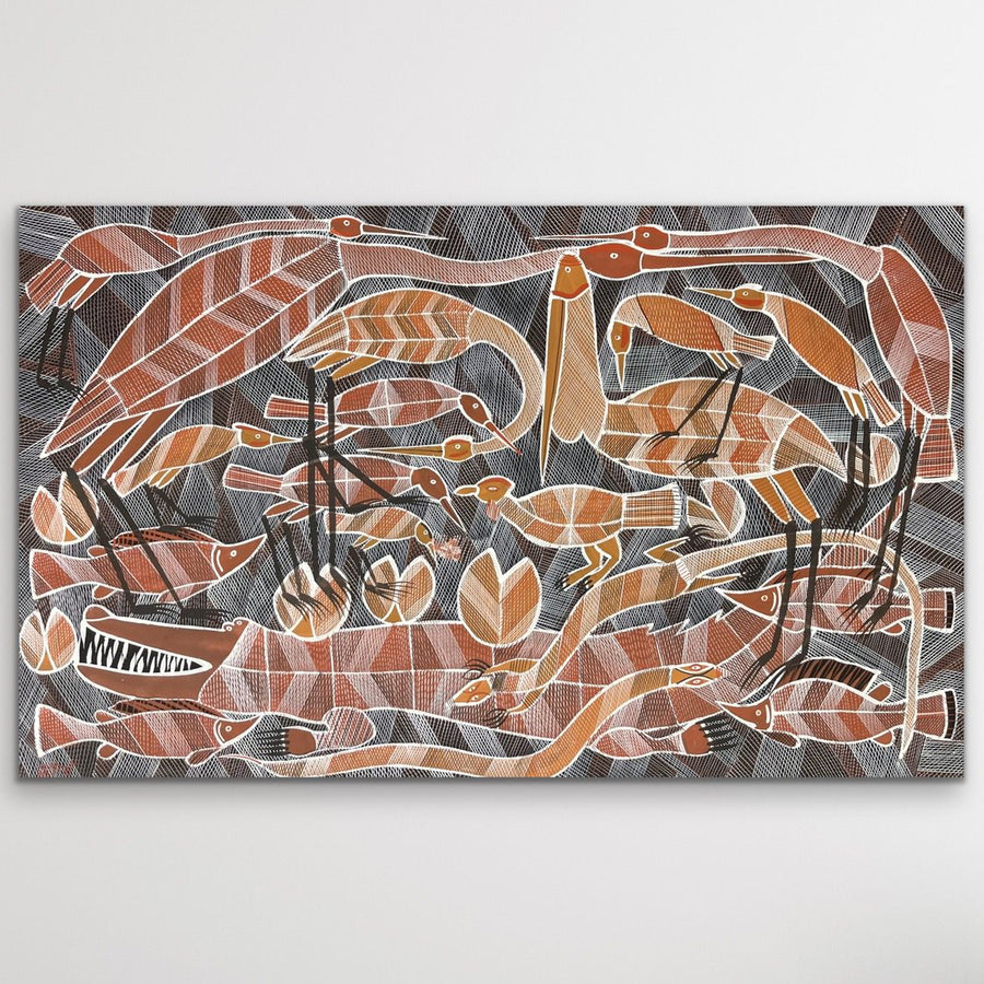 "Billabong Story" original Aboriginal painting by Eddie Blitner, 143cm x 87cm - authentic Indigenous Australian artwork