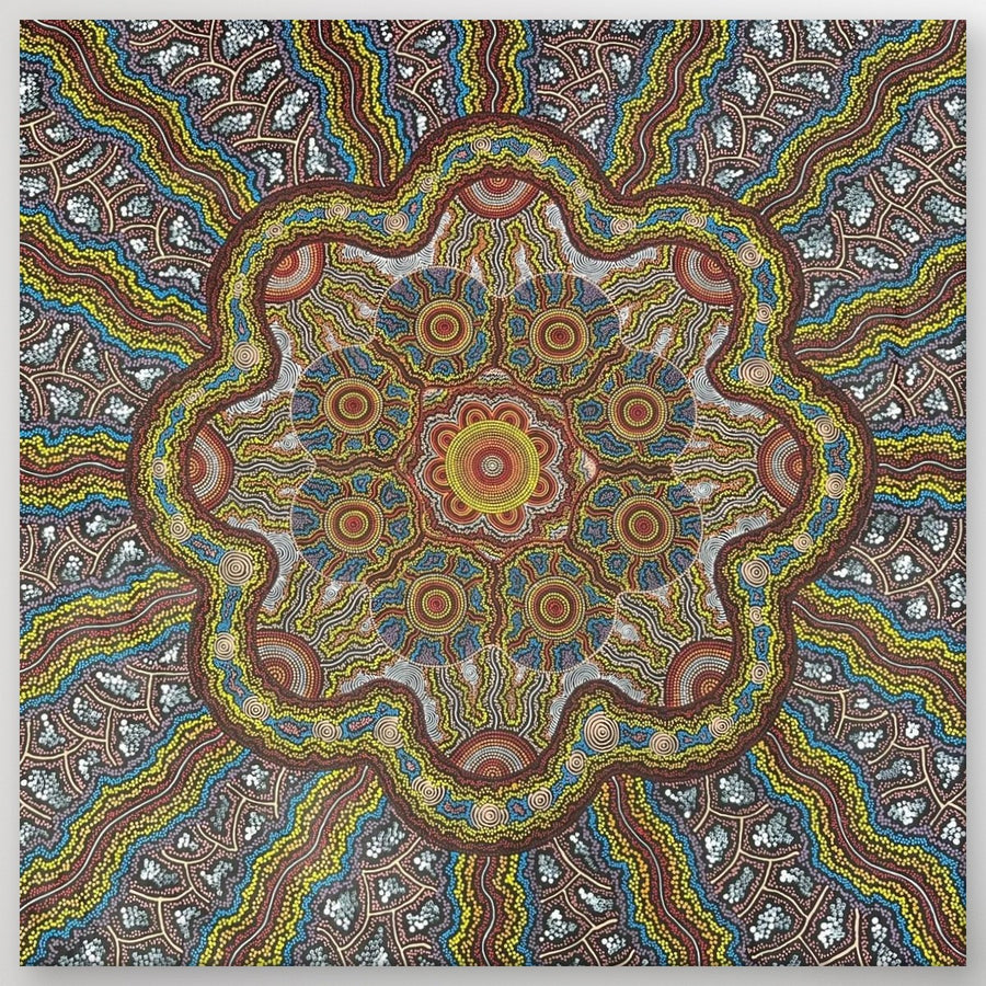 "Wild Flower" original Aboriginal painting by Farron Furber Jampitjinpa, 138cm x 138cm - authentic Indigenous Australian artwork