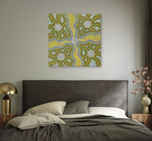Load image into Gallery viewer, "Budgerigar" by Farron Furber Jampitjinpa displayed on wall - original Aboriginal painting, 95cm x 95cm
