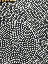 Load image into Gallery viewer, Indigenous Australian Bush Onion painting by Nancy Martin Napangarti 143cm x 87cm, close detail showing fine dotting and gold elements.
