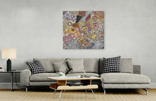Load image into Gallery viewer, "My Country (Utopia)" by Janet Golder Kngwarreye displayed in modern living room - original Aboriginal painting, 97cm x 86cm
