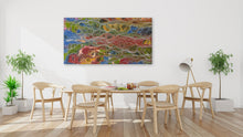 Load image into Gallery viewer, "Pantu (Salt Lake)" Aboriginal art by Janice Stanley - displayed on wall, 143cm x 75cm
