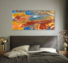 Load image into Gallery viewer, "Pantu (Salt Lake)" Aboriginal art by Janice Stanley - displayed on wall, 171cm x 81cm
