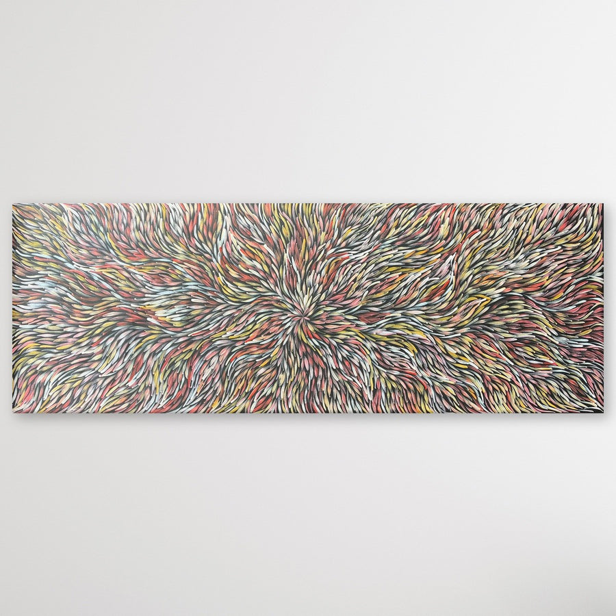 "Bush Medicine Leaves" original Aboriginal painting by Jeannie Petyarre (Pitjara), 200cm x 71cm - authentic Indigenous Australian artwork