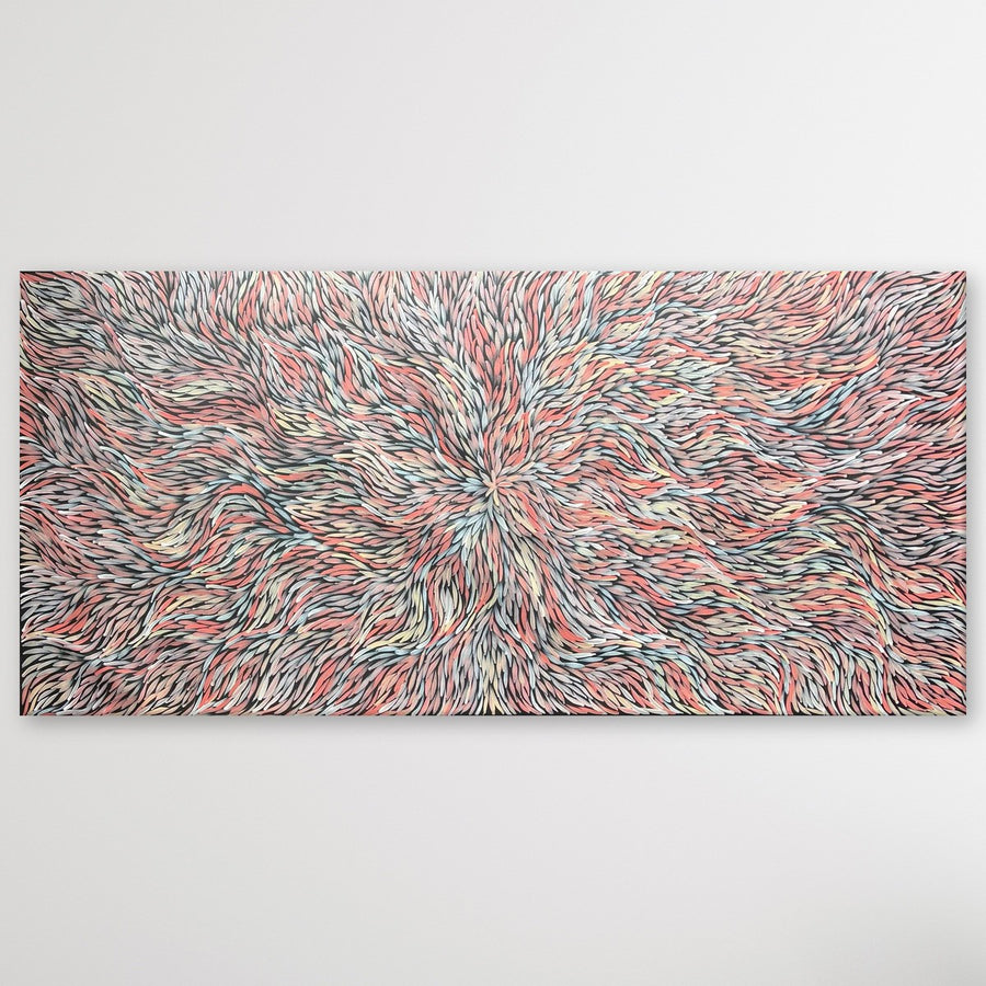 "Bush Medicine Leaves" original Aboriginal painting by Jeannie Petyarre (Pitjara), 200cm x 94cm - authentic Indigenous Australian artwork