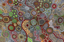 Load image into Gallery viewer, "My Country and Budgerigar Story" Aboriginal art by Julieanne Turner Nungurrayi - close-up detail, 119cm x 78cm
