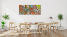 Load image into Gallery viewer, "Budgerigar Story" by Julieanne Turner Nungurrayi - alternate wall display view, 128cm x 58cm
