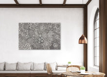 Load image into Gallery viewer, "Budgerigar Dreaming Story &amp; Bush Tucker" by Julieanne Turner Nungurrayi - wall display view of original Indigenous painting

