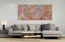Load image into Gallery viewer, "Budgerigar Dreaming" Aboriginal painting by Julieanne Nungurrayi Turner displayed in modern room setting
