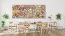 Load image into Gallery viewer, "Budgerigar Dreaming &amp; Bush Tucker Story" by Julieanne Nungurrayi Turner in contemporary interior - authentic Indigenous Australian artwork, 200cm x 84cm
