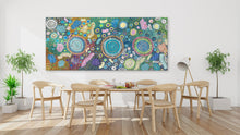 Load image into Gallery viewer, "My Country" June Bird Aboriginal artwork in room setting, 200cm x 95cm - wall display view
