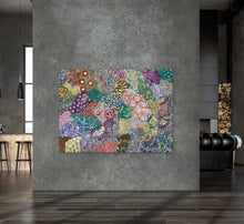 Load image into Gallery viewer, "Awelye" Aboriginal painting by Karen Bird Ngale displayed in modern room setting
