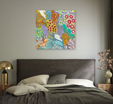Load image into Gallery viewer, "Awelye" by Karen Bird Ngale displayed on wall - original Aboriginal dot painting, 95cm x 95cm
