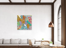Load image into Gallery viewer, "Awelye" Karen Bird Ngale Aboriginal artwork in room setting, 95cm x 95cm - wall display view

