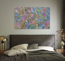 Load image into Gallery viewer, "My Country" Katrina Bird Aboriginal artwork in room setting, 150cm x 90cm - wall display view
