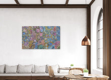 Load image into Gallery viewer, "My Country" by Katrina Bird - wall display view showing scale of Aboriginal painting, 150cm x 90cm
