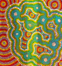 Load image into Gallery viewer, Discover Seven Sisters by Marceena Jack, an authentic Aboriginal artwork measuring 61cm x 58cm. A beautiful Indigenous painting sharing the rich cultural story of the Seven Sisters Dreaming.
