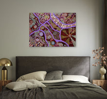 Load image into Gallery viewer, "Seven Stories" by Maureen Nampijinpa Hudson displayed in modern living room - original Aboriginal painting, 122cm x 90cm
