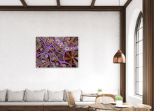Load image into Gallery viewer, "Seven Stories" by Maureen Nampijinpa Hudson styled in modern dining room - original Aboriginal painting, 122cm x 90cm
