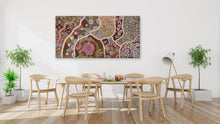 Load image into Gallery viewer, "Fire Dreaming" by Maureen Nampijinpa Hudson in minimalist interior - authentic Indigenous Australian artwork, 151cm x 75cm
