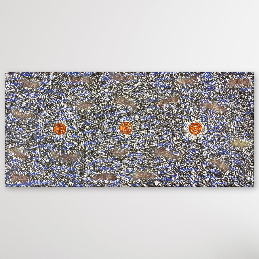 "Seven Sisters" original Aboriginal painting by Maureen Nampijinpa Hudson, 195cm x 90cm - authentic Indigenous Australian artwork
