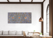 Load image into Gallery viewer, "Seven Sisters" by Maureen Nampijinpa Hudson in minimalist bedroom - original Aboriginal painting, 195cm x 90cm
