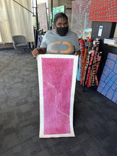 Load image into Gallery viewer, original aboriginal dot painting tansy martin bush onion australian indigenous art pink 121x41cm artist photo
